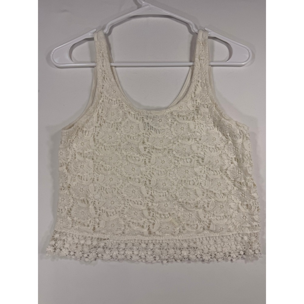 Forever 21 Lace Tank Top Womens Small Ivory Excellent Boho Crochet Crop Overlay